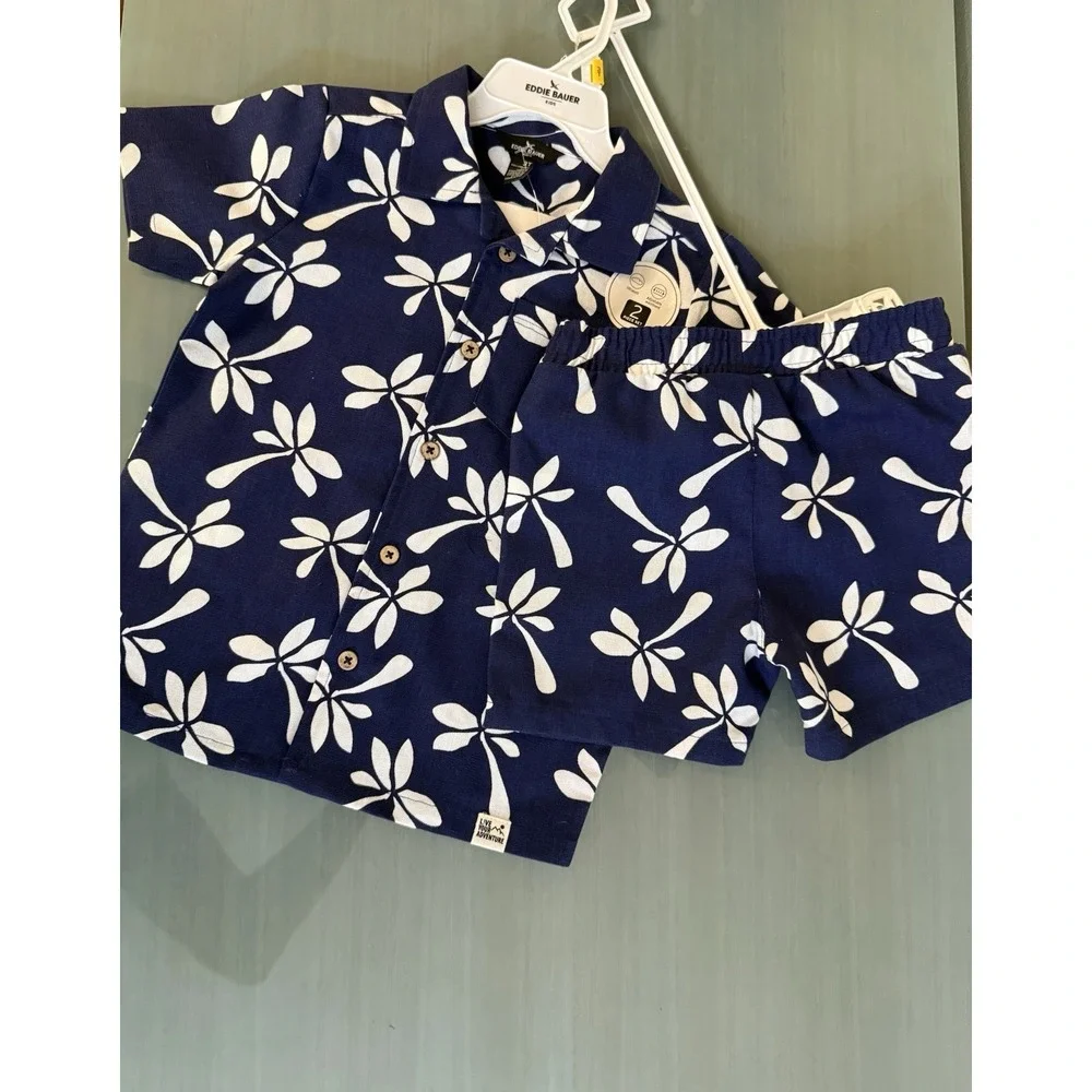 Tommy Bahama Toddler Boys 2 Pc Set Shirt Top And Shorts Blue Beach NWT New 3T